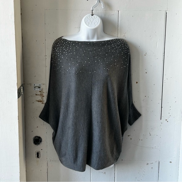 Velvet Rhinestone Studded Casmere Dolman Sleeves Sweater Petite - Picture 13 of 13